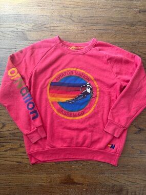 Aviator Nation faded red Ski aspen, CO Circle Graphic Crewneck sweatshirt xl